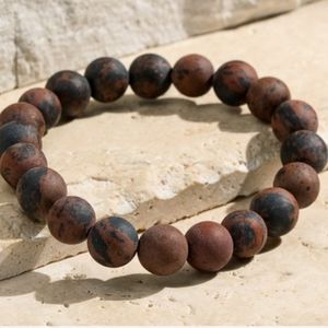 Natural Stone Beaded Single Strand Stretch Bracelet (Mahogany)